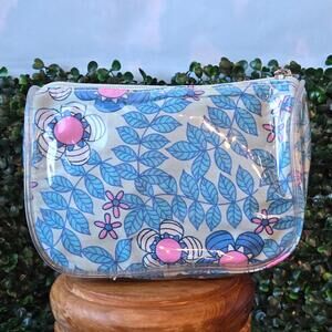 Vintage Floral Patterned Cosmetic Case Blue and Pink Flowers